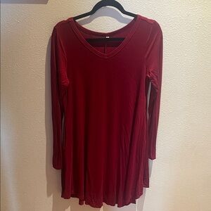 Red Long Sleeve V-Neck Dress